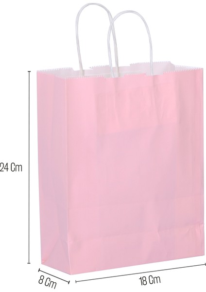 18*24*8 Pembe Saplı Kağıt Çanta 24 Adet
