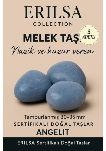 Sertifikalı Doğal Angelit Melek Taşı Kütle 3 Adetli – Huzur Veren Nazik Enerji El Taşı