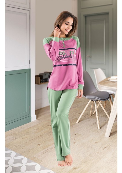 Yeşil Pembe Uzun Kol Kadın Pijama Takımı Pastel Dreams Kadın Pijama Takımı Pamuk Kaşındırmaz Özel Rahat Kullanım fiyatları