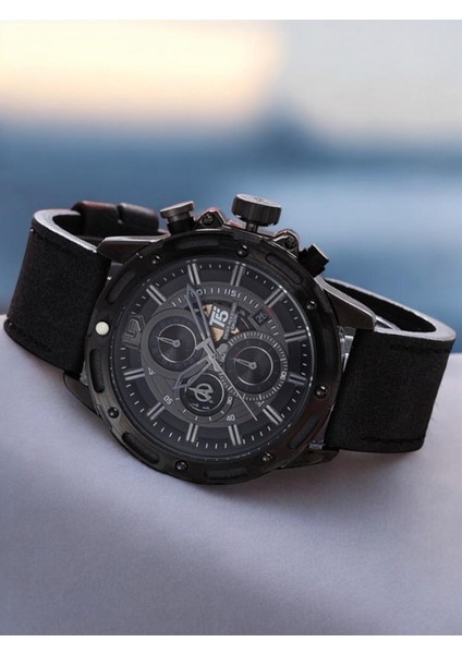 Erkek Kol Saati – Siyah Çelik Kasa – Siyah Deri Kordon – Kronograf & Takvim – Su Geçirmez fiyatları