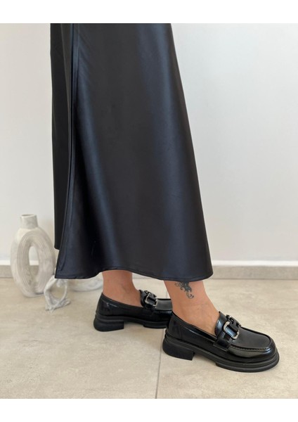 Aria Siyah Deri Kalın Taban Kadın Makosen Loafer fiyatları