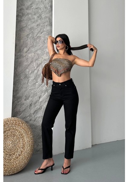 Mom Fit Enzim Taş Yıkama Jeans Pantolon Siyah D2006 fırsatları