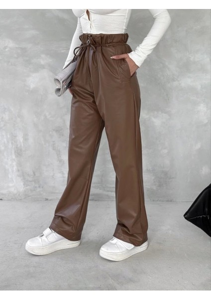 Kendinden Ince Kemerli Deri Pantolon Kahve T1178 indirimleri