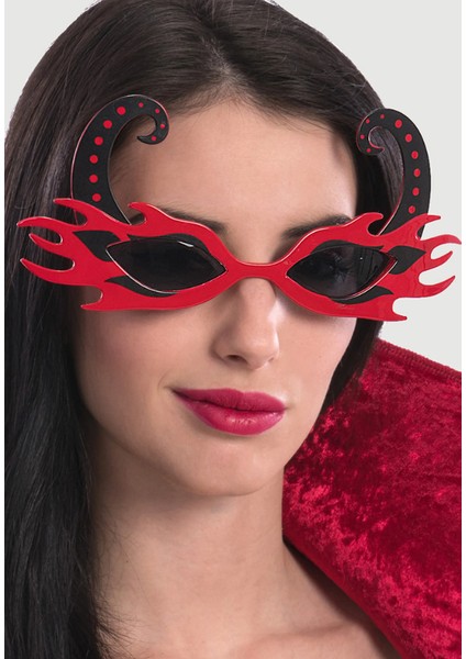 Siyah Boynuzlu Kırmızı Renk Alevli Parti Gözlüğü 21X10 cm (4989)
