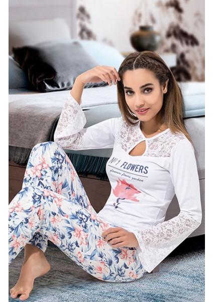 Uzun Kol Dantelli Kadın Pijama Takım Elegant Nights Uzun Kollu Pijama Takımı Pamuk Yıpranmaz fiyatları