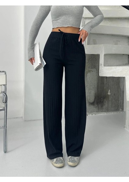 Fitilli Şardonlu Pantolon Siyah A4058