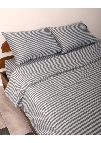 Saten Antrasit Çift Kişilik Lastikli Çarşaf Nevresim Takım.