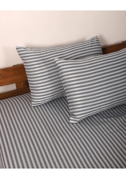 Saten Antrasit Çift Kişilik Lastikli Çarşaf Nevresim Takım.