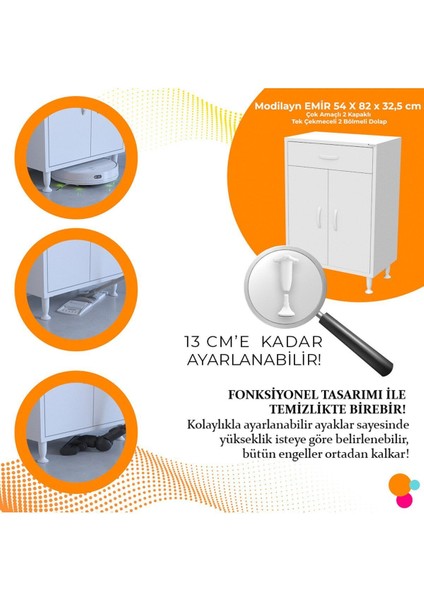 Çok Amaçlı Dolap Çekmeceli ve İki Kapaklı Mutfak Dolabı Banyo Dolabı Ofis Dolabı