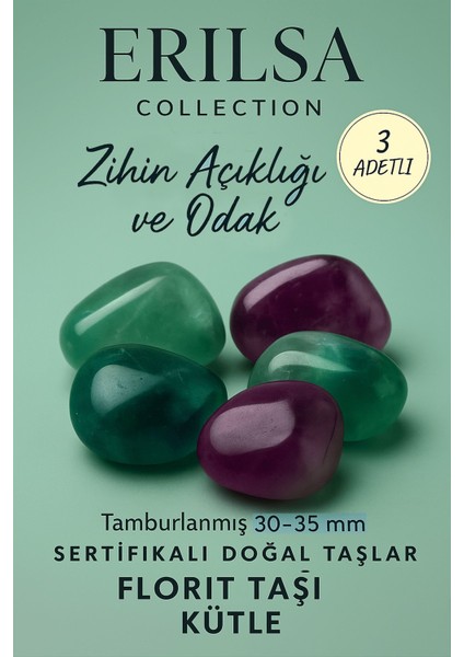 Sertifikalı Doğal Florit Taşı Kütle 3 Adet – Zihin Açıklığı, Odak ve Enerji Dengeleyici