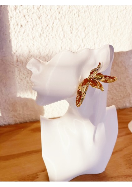3D Yabani Çiçek Model 14K Altın Renginde Model Küpe 1 Çift modelleri