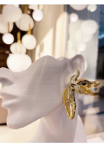 3D Yabani Çiçek Model 14K Altın Renginde Model Küpe 1 Çift indirimleri