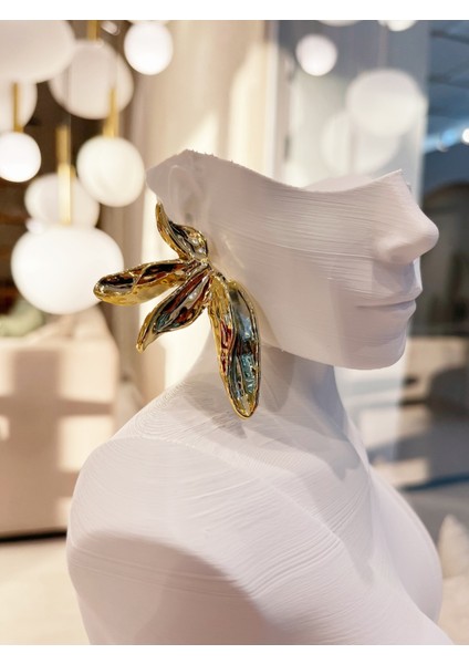 3D Yabani Çiçek Model 14K Altın Renginde Model Küpe 1 Çift