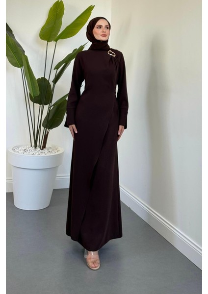 Lorvil Yandan Bağlamalı Büyük Beden Elbise Kahverengi fiyatları