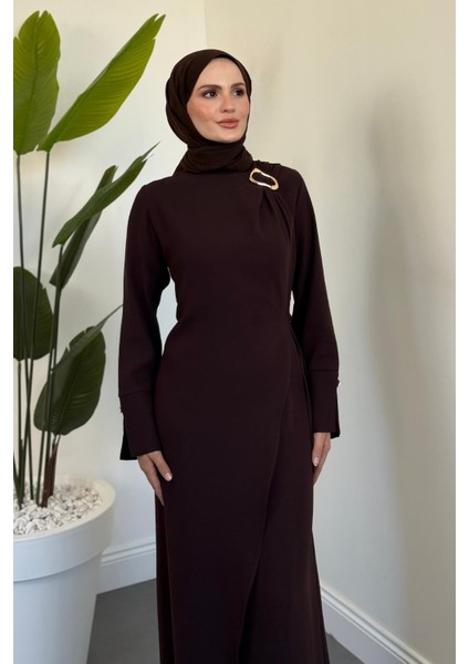 Lorvil Yandan Bağlamalı Büyük Beden Elbise Kahverengi modelleri