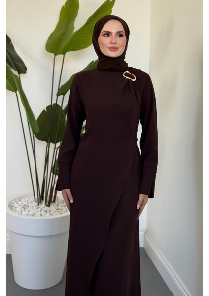 Lorvil Yandan Bağlamalı Büyük Beden Elbise Kahverengi fırsatları