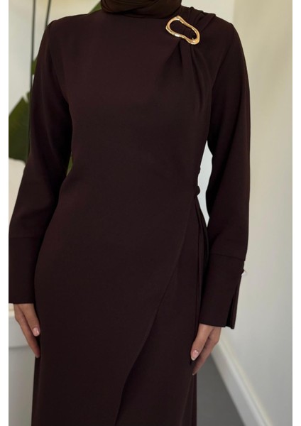 Lorvil Yandan Bağlamalı Büyük Beden Elbise Kahverengi indirimleri