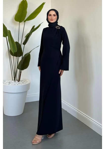 Lorvil Yandan Bağlamalı Büyük Beden Elbise Lacivert