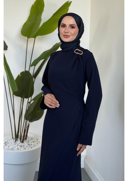 Lorvil Yandan Bağlamalı Büyük Beden Elbise Lacivert modelleri