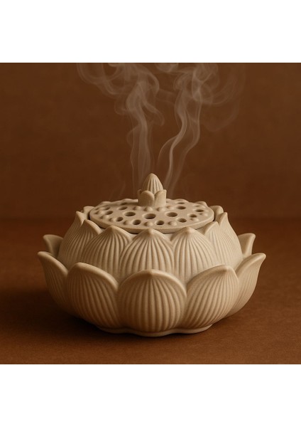Mermer Görünümlü Lotus Tasarımlı Tütsülük ve Mumluk – Dekoratif & Çok Amaçlı