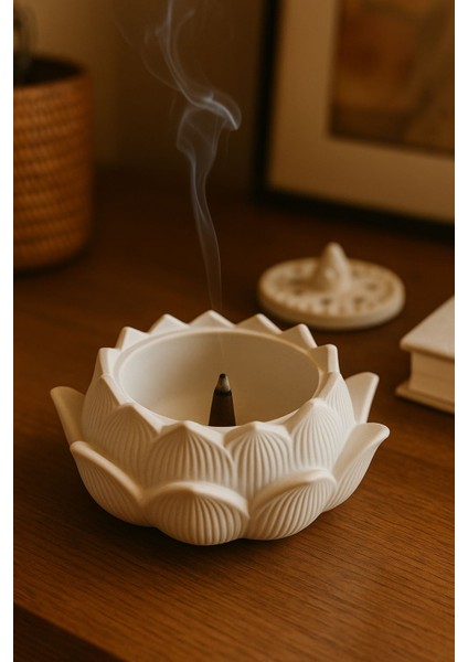 Mermer Görünümlü Lotus Tasarımlı Tütsülük ve Mumluk – Dekoratif & Çok Amaçlı fiyatları
