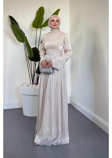 Saoris Boynu Kolu Taşlı Jan Jan Abiye Krem fiyatları