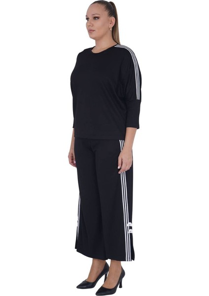 Kadın Büyük Beden Siyah Beyaz Şeritli Alt Üst Yarım Kollu İkili Takım fiyatları