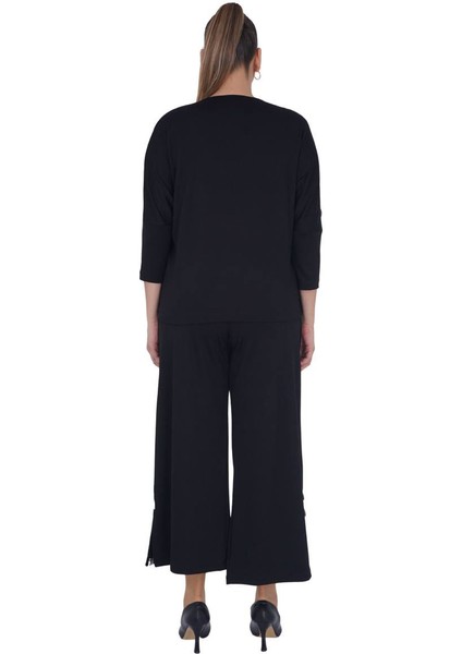 Kadın Büyük Beden Siyah Beyaz Şeritli Alt Üst Yarım Kollu İkili Takım modelleri