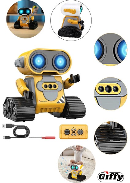 Oyuncak Uzaktan Kumandalı El Sensörlü Akıllı Wall-E Robot Dahili Şarjlı Işıklı Sesli Fonksiyon Sarı ve Mavi modelleri