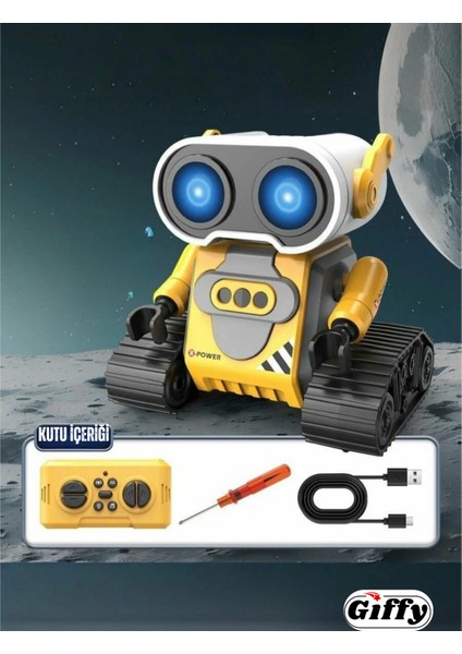 Oyuncak Uzaktan Kumandalı El Sensörlü Akıllı Wall-E Robot Dahili Şarjlı Işıklı Sesli Fonksiyon Sarı ve Mavi