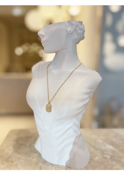 Dikdörtgen Küçük Zirkon Taşlı Çelik Kararmaz Tasarım Özel Zincirli Kolye 1 Adet fırsatları