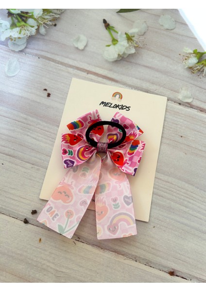 Pembe Desenli Kurdele Kız Çocuk Saç Okul Tokası modelleri