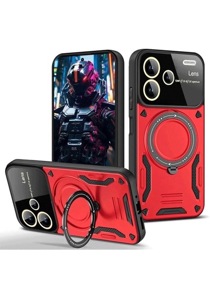 Bfs Xiaomi Redmi Note 13 Pro Plus Joy Lens Standlı Kapak - Kırmızı