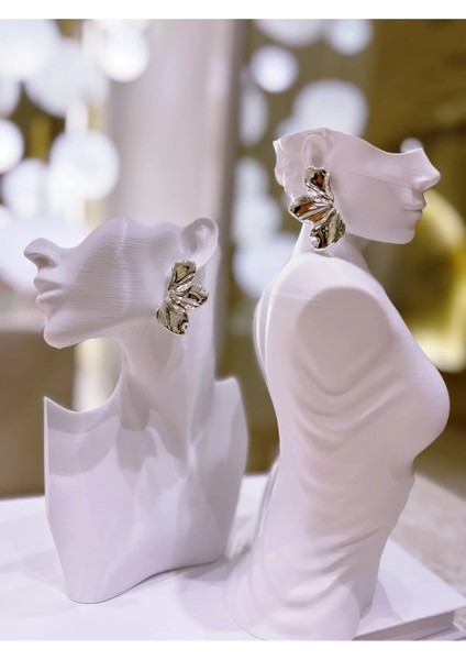 Yaz Temalı Dalgalı Plaka Yaprak Model Gümüş Küpe 1 Çift