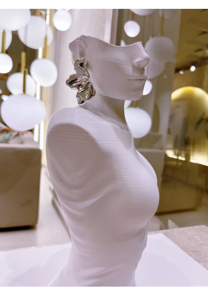 Yaz Temalı Dalgalı Plaka Yaprak Model Gümüş Küpe 1 Çift