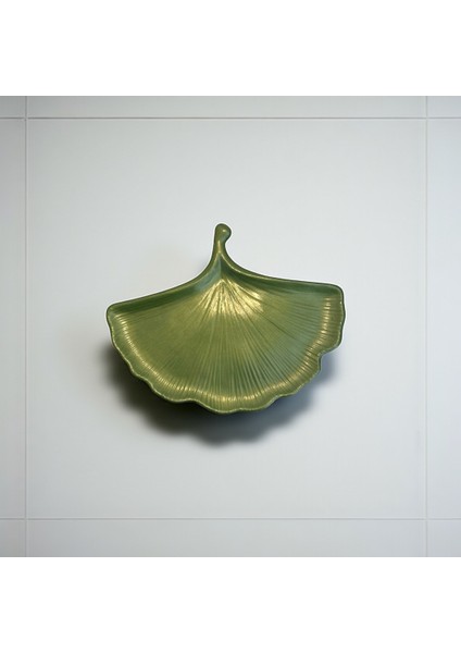 Ginkgo Yaprak Formlu Sedefli Yeşil Dekoratif Tabak – 14×18 cm fırsatları