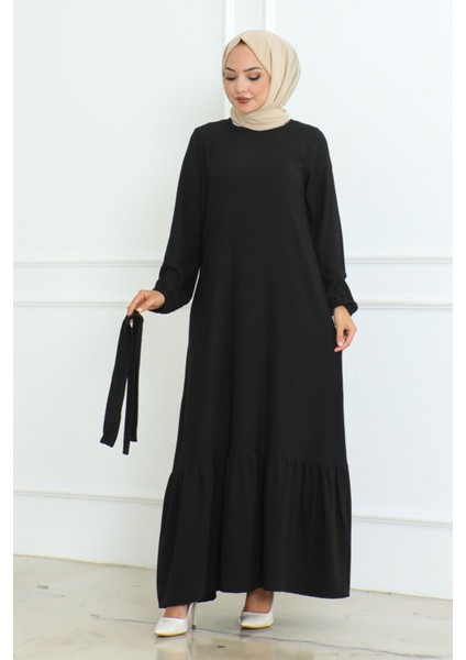 Bürümcük Kemerli Elbise Siyah - 40