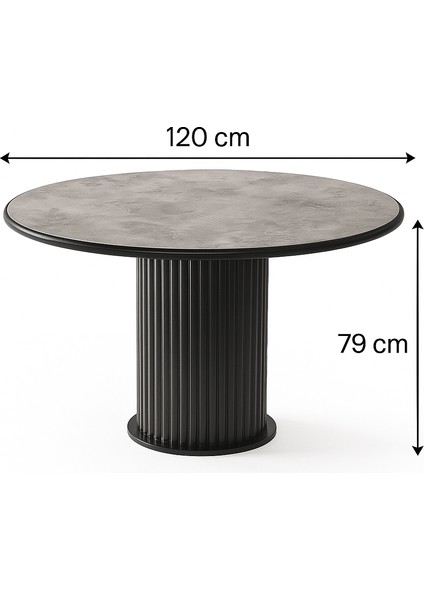 Istanbul’81 Yuvarlak Masa – Gri Mermer Desen, Siyah Ayak – Ø120 cm fiyatları
