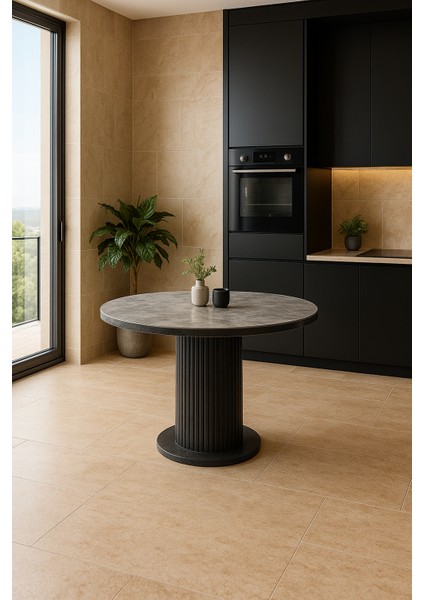 Istanbul’81 Yuvarlak Masa – Gri Mermer Desen, Siyah Ayak – Ø120 cm modelleri