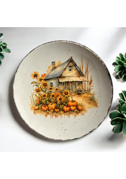 Ayçiçeği ve Kabak Desenli 18 cm Duvar Tabağı