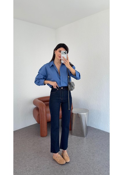 Koyu Lacivert Momfit Jean