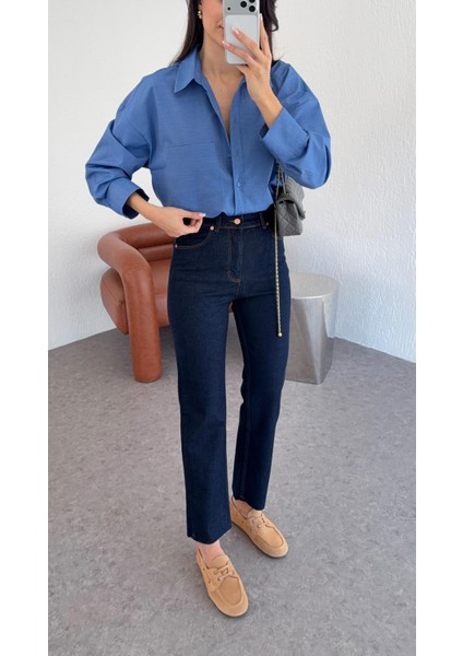 Koyu Lacivert Momfit Jean fırsatları