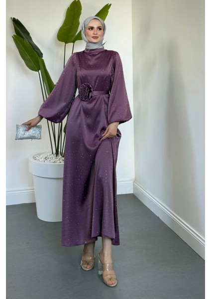 Margherita Taşlı Balon Kol Abiye Lila