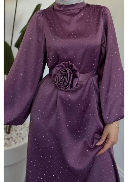 Margherita Taşlı Balon Kol Abiye Lila modelleri