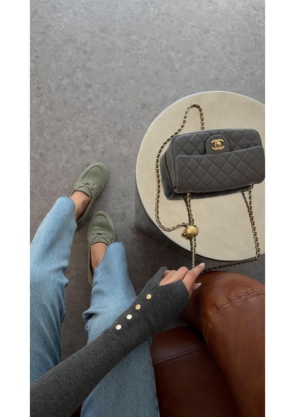 Gold Düğmeli Basic Antrasit Triko modelleri