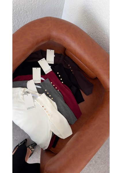 Gold Düğmeli Basic Antrasit Triko indirimleri