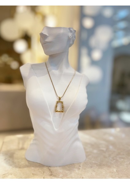 Dikdörtgen Desen Çelik Kararmaz Tasarım Özel Zincirli Kolye 1 Adet modelleri