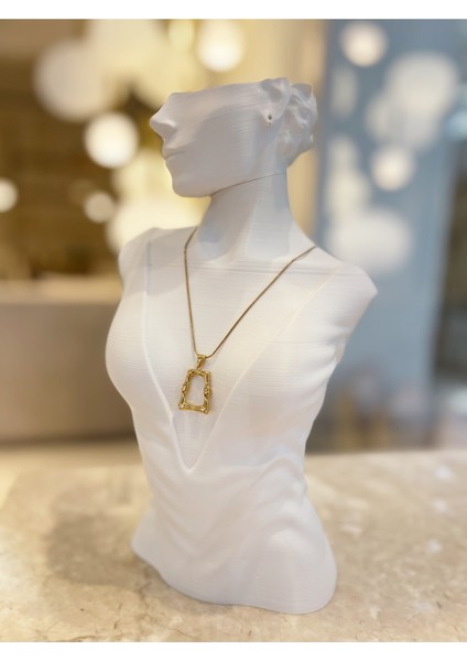 Dikdörtgen Desen Çelik Kararmaz Tasarım Özel Zincirli Kolye 1 Adet indirimleri