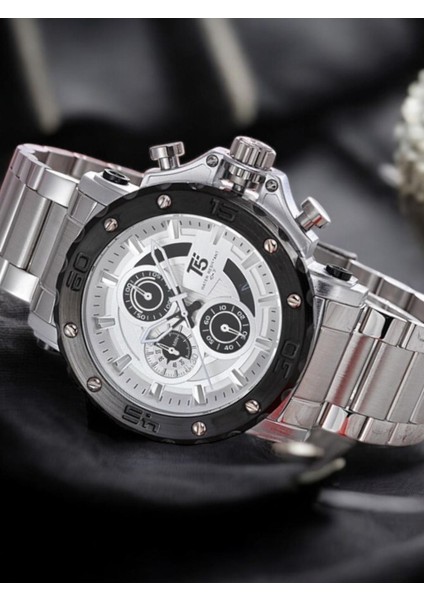 Erkek Kol Saati – Çelik Kordon – Siyah Bezel – Beyaz Kadran – Kronograf & Takvim – Su Geçirmez fiyatları