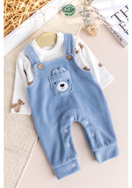 Fiğürlü Kışlık Kadife Erkek Bebek Salopet Tulum Set